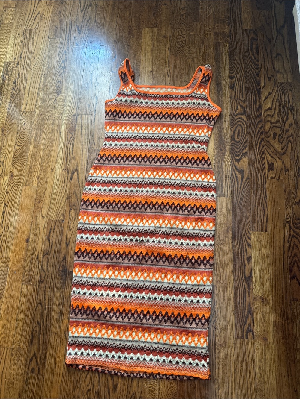Striped Knit Tank Midi Dress in Orange and Brown